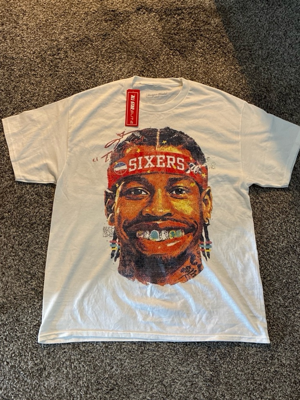 All Star Elite White Graphic Sixers Headband Crewneck T-Shirt